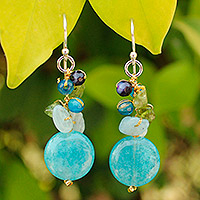 Aquamarine cluster earrings, Thai Joy