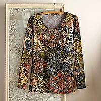 Jersey knit top, 'Magic Mehndi' - Mendhi Style Print Travel Shirt