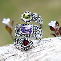 Multi-gemstone wrap ring, Sparkling Trinity