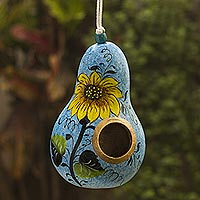 Hand painted gourd birdhouse, Sunflower and Sky