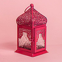 Aluminum and glass candle lantern, Marrakesh Magenta (small)