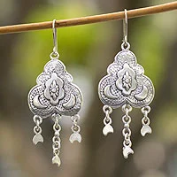 Sterling silver chandelier earrings, 'Many Moons' - Handcrafted Moonbeams Sterling Silver Chandelier Earrings