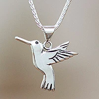 Sterling silver pendant necklace, 'Hummingbird Secrets' - Hand Made Fine Silver Bird Necklace from Mexico