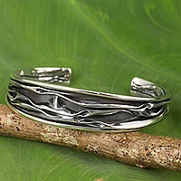 Sterling silver cuff bracelet, 'Narrow River' - Hand Crafted Sterling Silver Cuff Bracelet from Thailand