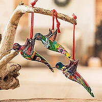 Ceramic ornaments, 'Guatemalan Hummingbirds' (set of 6) - 6 Ceramic Ornaments Hummingbird Handcrafted in Guatemala