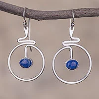 Lapis lazuli dangle earrings, 'Swirling Moons' - Round Lapis Lazuli Dangle Earrings from Peru