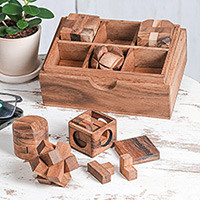 Wood puzzle set, 'Beautiful Challenge' (6 piece) - Raintree Wood Puzzle Set from Thailand (6 Piece)