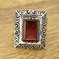 Men's garnet ring, 'Delhi Crimson' - Men's Rectangular Garnet Ring from India