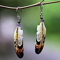 Amethyst and garnet dangle earrings, Delightful Feathers