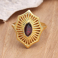 Gold-plated garnet cocktail ring, 'The Webs We Weave' - Garnet Ring in 18k Gold-Plated Silver