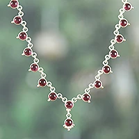 Garnet link necklace, 'Romantic Princess' - Classic Natural Garnet and Sterling Silver Link Necklace